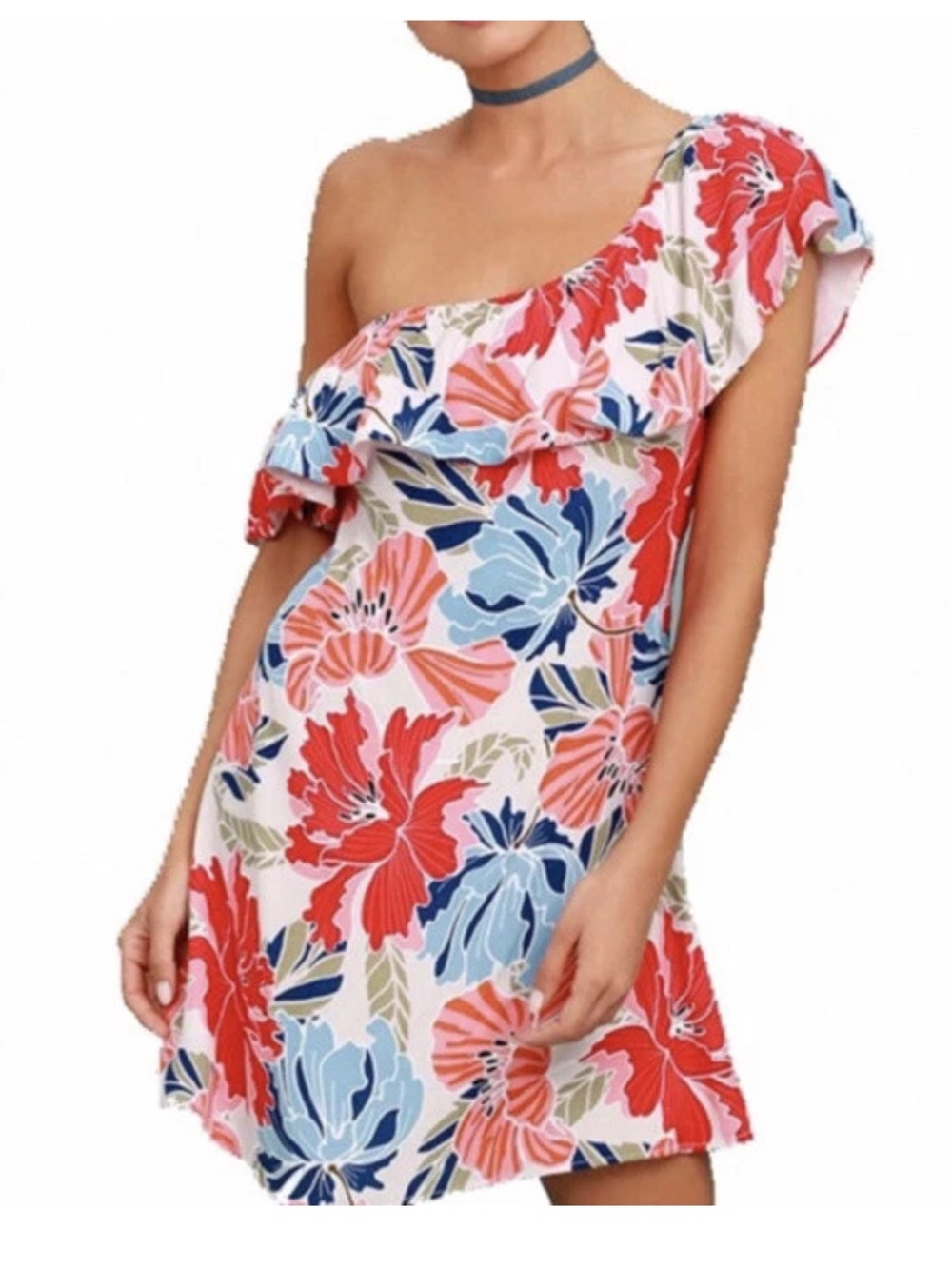 ASTR The Label Marisol One Shoulder Pink Summer Dress Size M Tropical Aloha